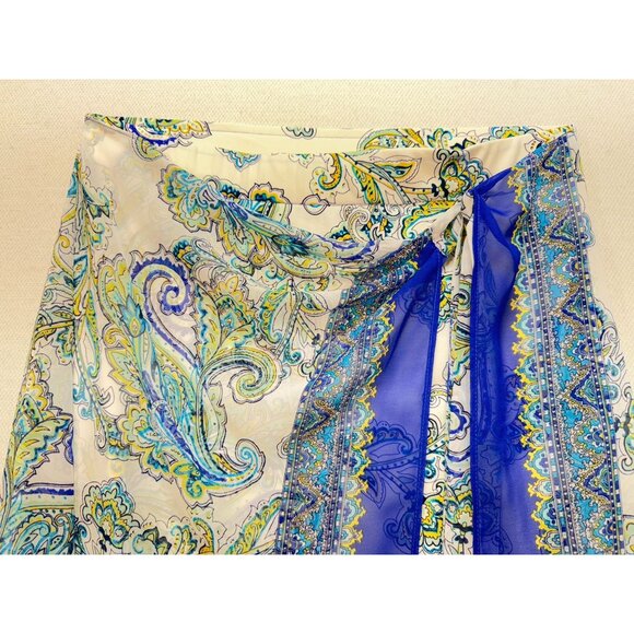Susan Graver Womens Maxi Wrap Skirt Size S  Blue Paisley Boho Overlay Chiffon - Picture 6 of 16